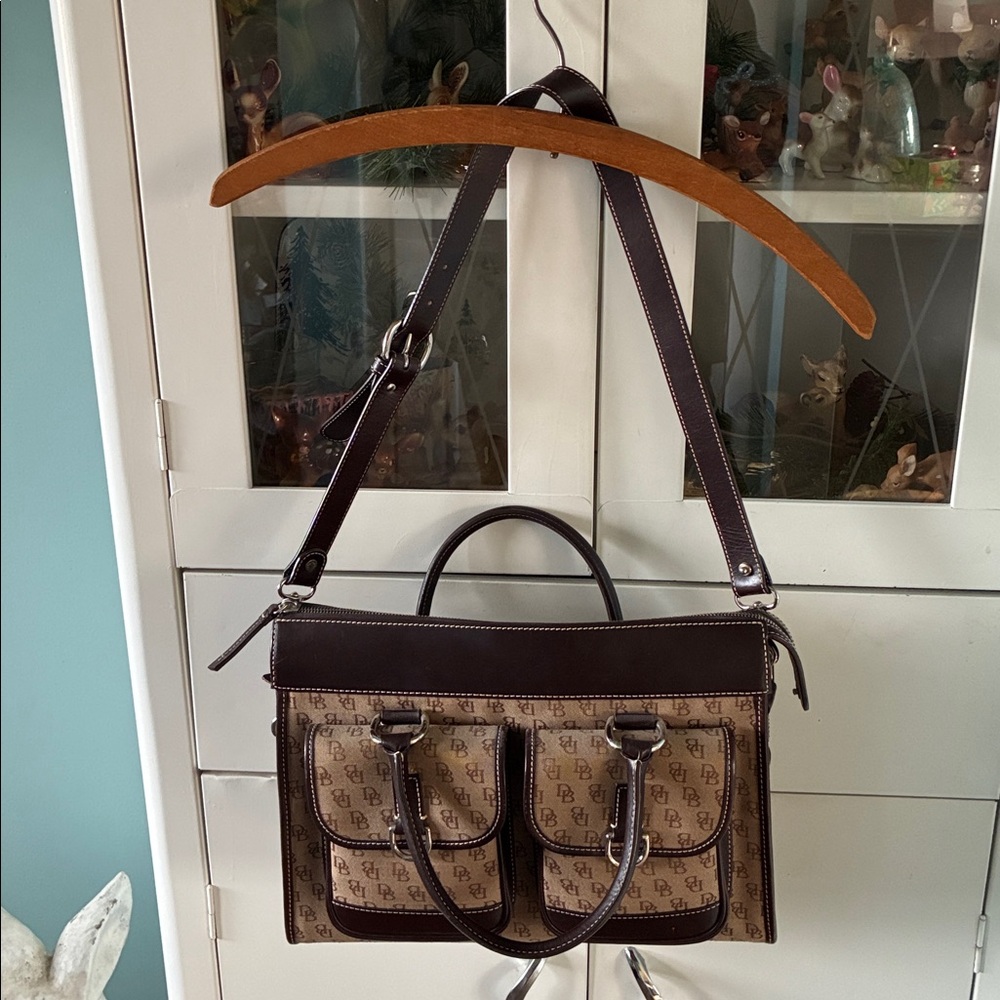 Dooney & Bourke Vintage Brown Leather Monogram Satchel Shoulder Bag Purse euc